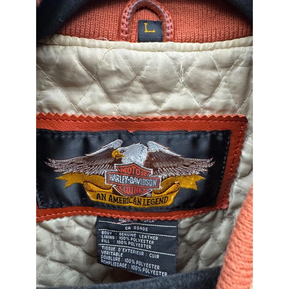 Vintage Harley-Davidson Genuine Leather Varsity Jacket Red Beige Mens Size L